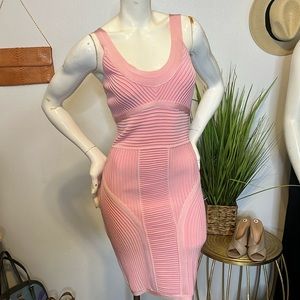 Herve Leger Rose Pink Designer Bandage Dress Sz: Small